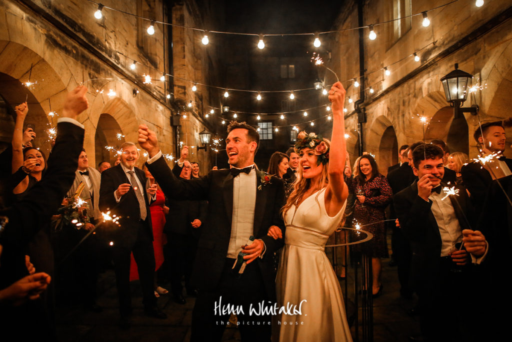 Documentary wedding photographer Matfen Hall Northumberland sparklers