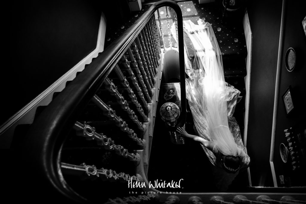 Documentary wedding photographer Cumbria the stairs