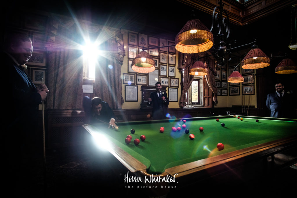 Documentary wedding photographer Armathwaite Hall Lake District billiards room