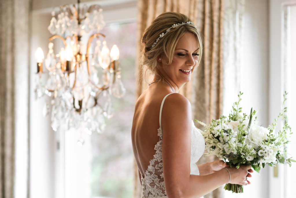 lake district documentary wedding photographer Gilpin Lake House bridal portrait in colour