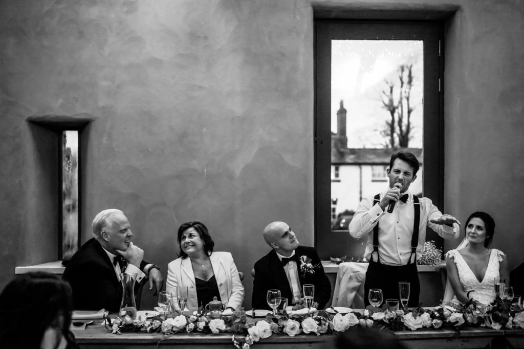 lake district documentary wedding photographer Longlands speeches in black and white