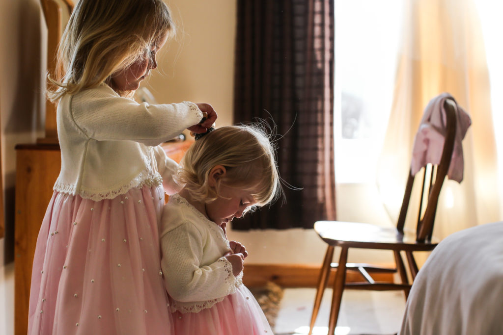 lake district documentary wedding photographer flower girls getting ready