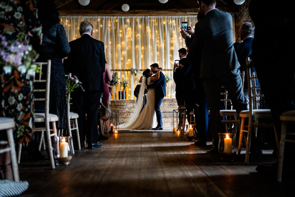 lake district documentary wedding photographer Askham Hall just married kiss