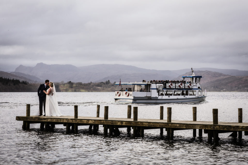 Lake District Wedding Photographer couple on jetty